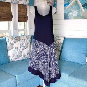 EUC Blue White Striped Sleeveless Tank Dress by Spense - Size Medium